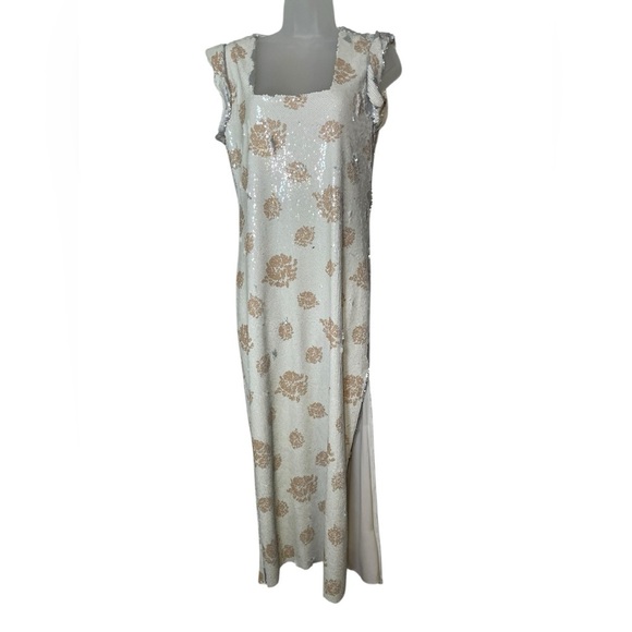 Marina Moscone Ivory Reversible Sequin Silk Midi Dress NWT Size 2 - Picture 2 of 7